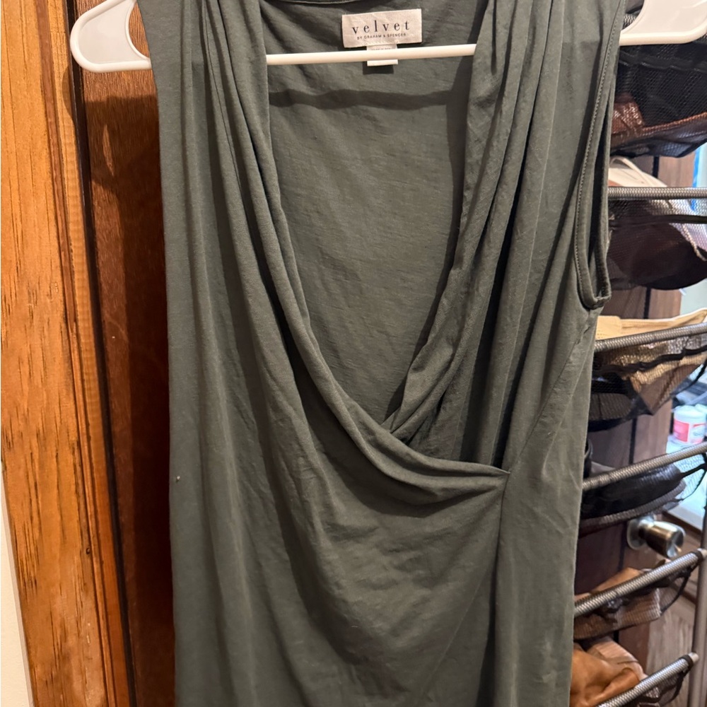 Velvet Olive Green Drape Neck Top